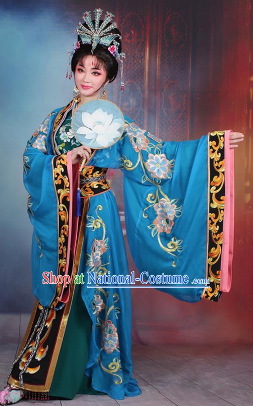 Chinese Traditional Shaoxing Opera Empress Embroidered Royalblue Dress Beijing Opera Hua Dan Costume for Women