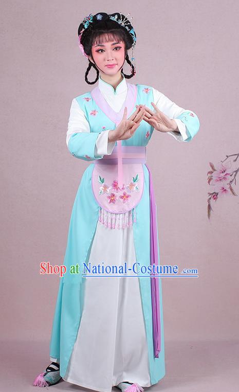 Chinese Traditional Shaoxing Opera Maidservants Embroidered Blue Dress Beijing Opera Young Lady Costume for Women