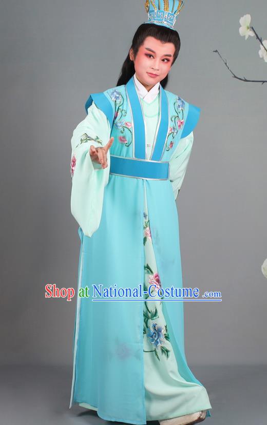 Chinese Traditional Peking Opera Niche Embroidered Blue Robe Beijing Opera Nobility Childe Costume for Men