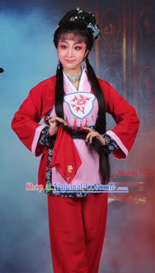 Chinese Traditional Huangmei Opera Servant Girl Embroidered Red Dress Beijing Opera Maidservants Costume for Women