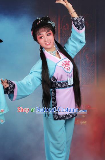 Chinese Traditional Huangmei Opera Servant Girl Embroidered Blue Dress Beijing Opera Maidservants Costume for Women