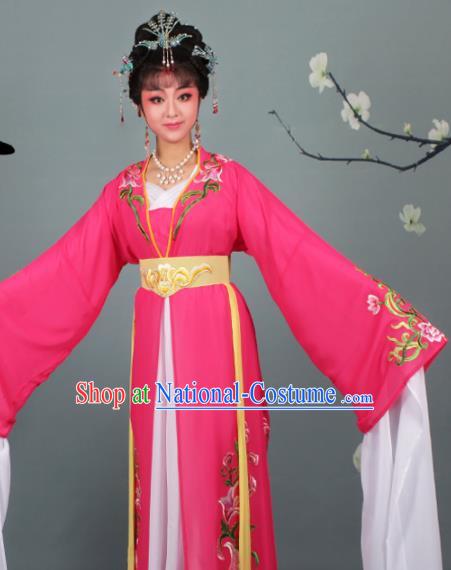 Chinese Traditional Huangmei Opera Princess Embroidered Rosy Dress Beijing Opera Hua Dan Costume for Women