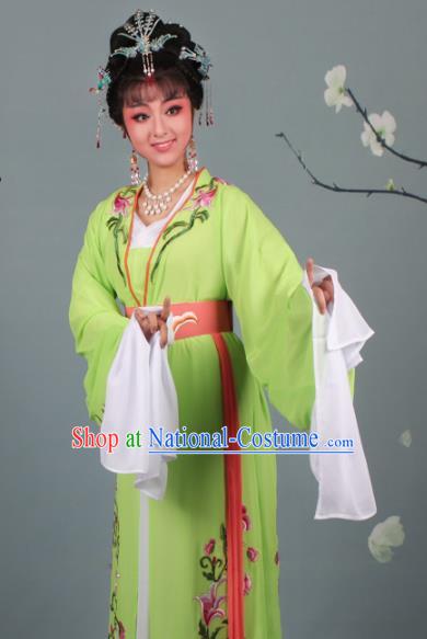 Chinese Traditional Huangmei Opera Princess Embroidered Green Dress Beijing Opera Hua Dan Costume for Women