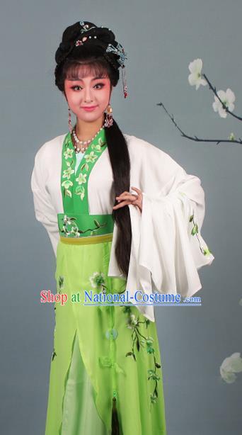 Chinese Traditional Huangmei Opera Rich Lady Embroidered Green Dress Beijing Opera Hua Dan Costume for Women