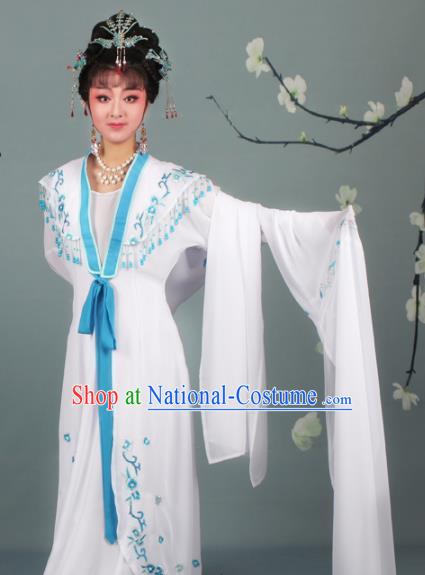 Chinese Traditional Huangmei Opera Rich Lady Embroidered White Dress Beijing Opera Hua Dan Costume for Women