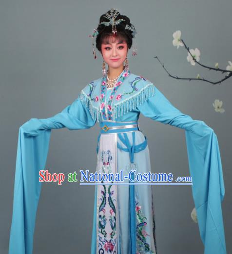 Chinese Traditional Huangmei Opera Imperial Consort Embroidered Blue Dress Beijing Opera Court Lady Costume for Women