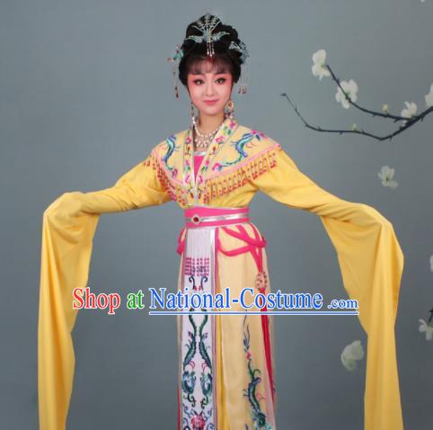 Chinese Traditional Huangmei Opera Imperial Consort Embroidered Yellow Dress Beijing Opera Court Lady Costume for Women