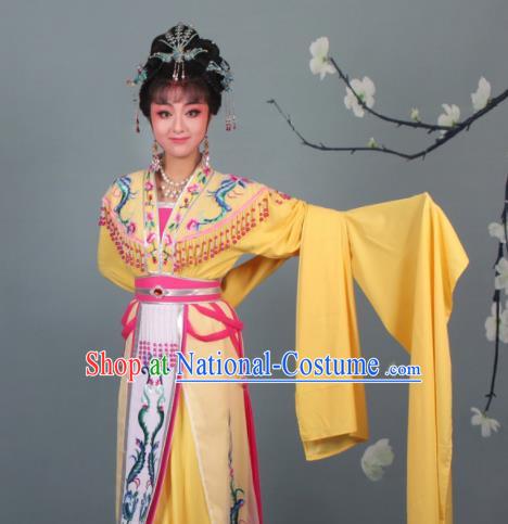 Chinese Traditional Huangmei Opera Imperial Consort Embroidered Yellow Dress Beijing Opera Court Lady Costume for Women