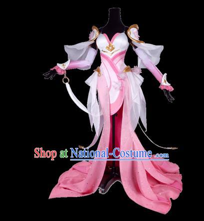 Chinese Traditional Cosplay Princess Embroidered Pink Dress Ancient Swordswoman Costume for Women