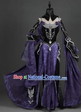 Chinese Traditional Cosplay Princess Embroidered Purple Dress Ancient Swordswoman Costume for Women