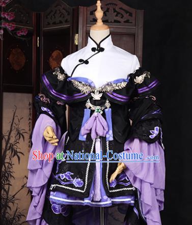 Chinese Traditional Cosplay Black Hanfu Dress Ancient Swordswoman Costume for Women