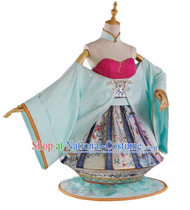 Chinese Traditional Cosplay Blue Hanfu Dress Ancient Halloween Swordswoman Costume for Women