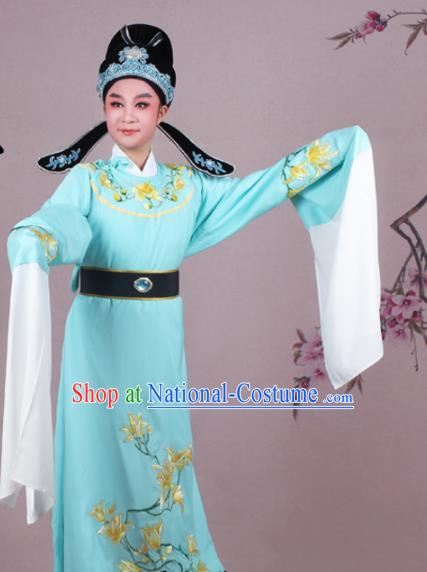 Chinese Traditional Peking Opera Nobility Childe Blue Robe Beijing Opera Niche Embroidered Mangnolia Costume for Men