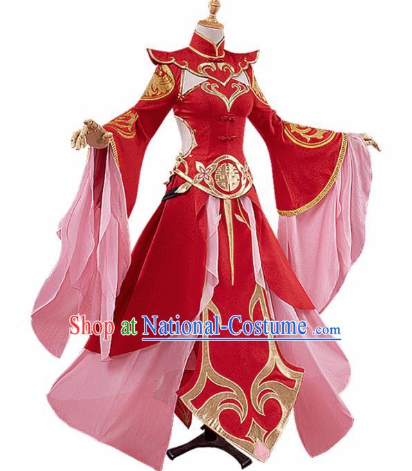 Chinese Traditional Cosplay Peri Red Hanfu Dress Ancient Halloween Swordswoman Costume for Women