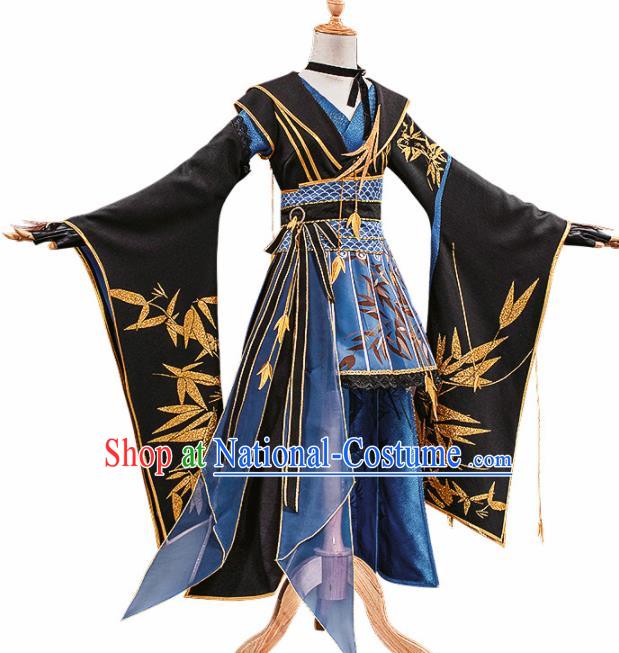 Chinese Traditional Female Knight Black Hanfu Dress Ancient Swordswoman Costume for Women