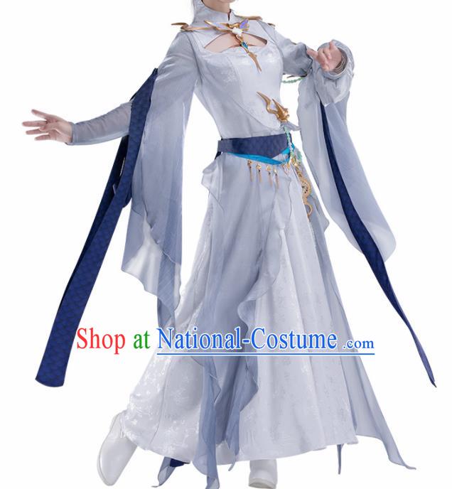 Chinese Traditional Female Knight Blue Hanfu Dress Ancient Swordswoman Costume for Women