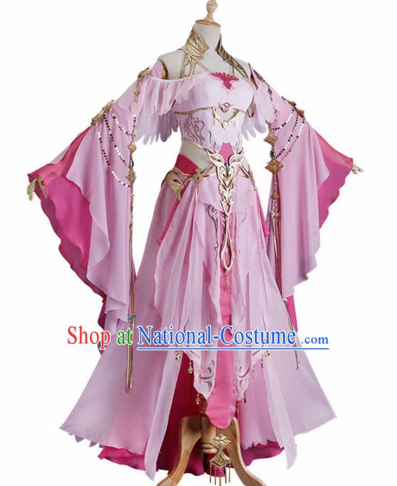 Chinese Traditional Cosplay Heroine Pink Hanfu Dress Ancient Swordswoman Costume for Women