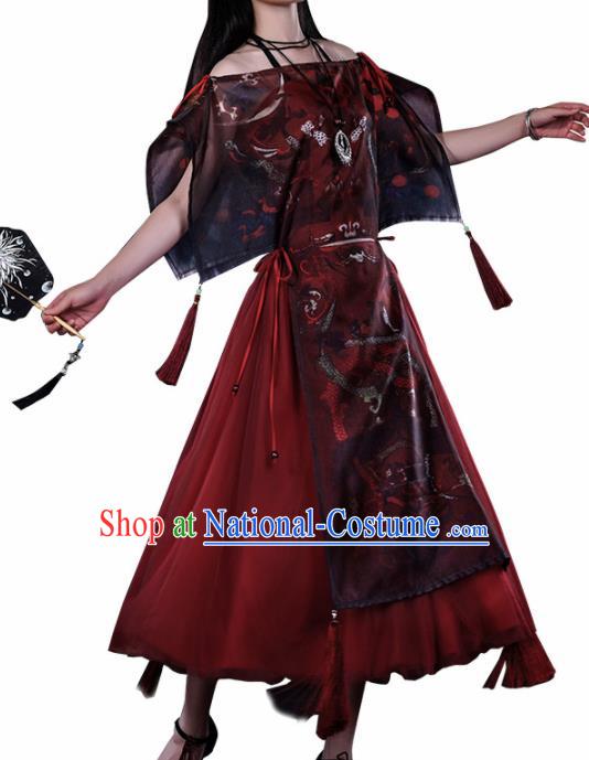 Traditional Halloween Cosplay Swordswoman Costume Ancient Knight Red Dress for Women