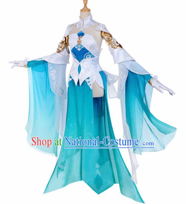 Traditional Halloween Cosplay Swordswoman Costume Chinese Ancient Heroine Peri Green Dress for Women