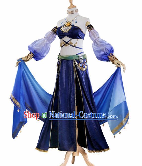 Traditional Halloween Cosplay Peri Costume Ancient Court Princess Blue Dress for Women