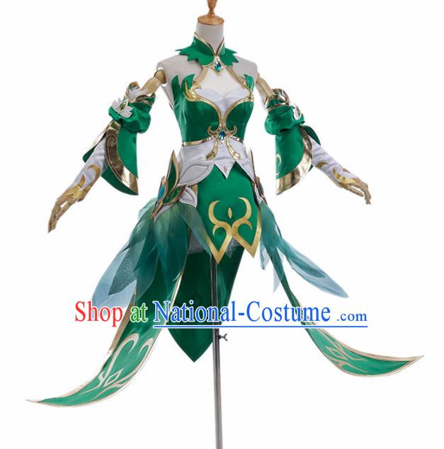 Traditional Halloween Cosplay Swordswoman Costume Chinese Ancient Peri Green Hanfu Dress for Women