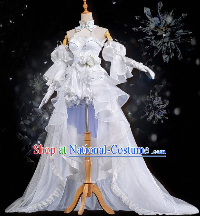 Traditional Halloween Cosplay Swordswoman Costume Chinese Ancient Peri White Hanfu Dress for Women