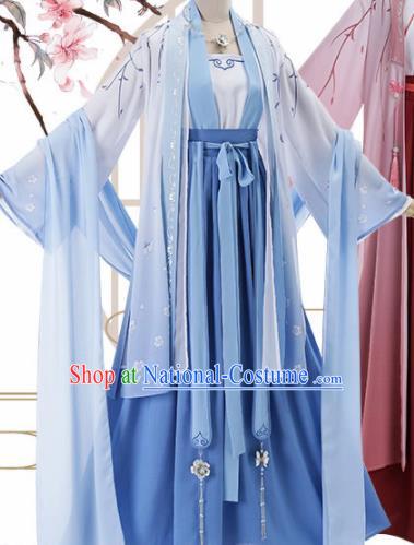 Chinese Traditional Cosplay Princess Costume Ancient Tang Dynasty Blue Hanfu Dress for Women