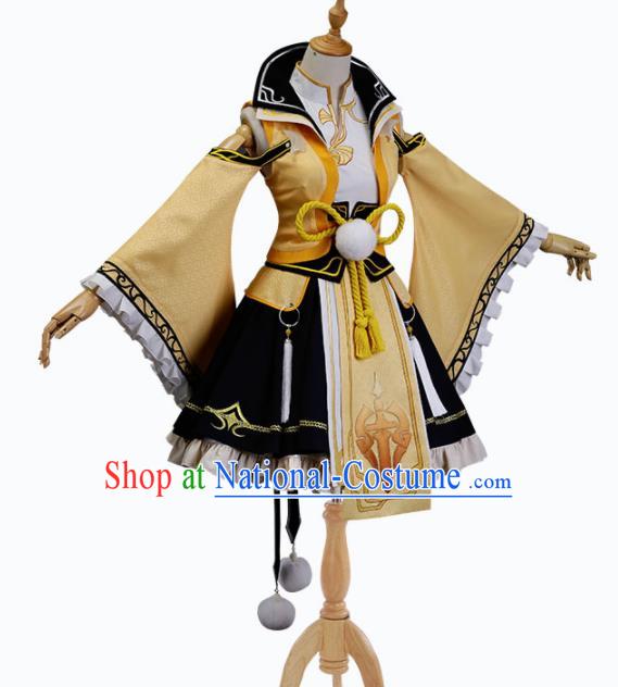 Traditional Halloween Cosplay Swordswoman Costume Yellow Hanfu Dress for Women