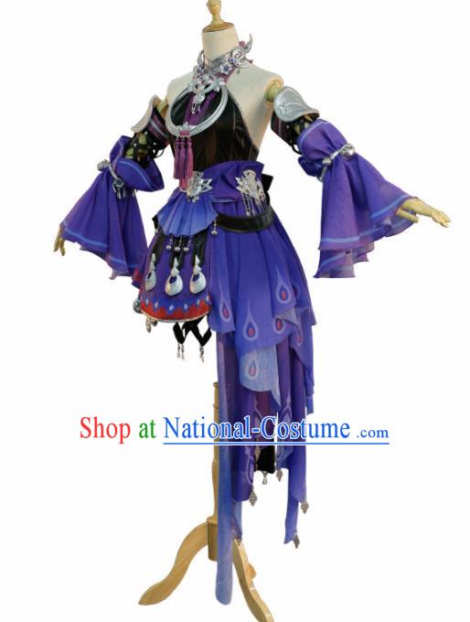 Traditional Halloween Cosplay Swordswoman Costume Purple Hanfu Dress for Women