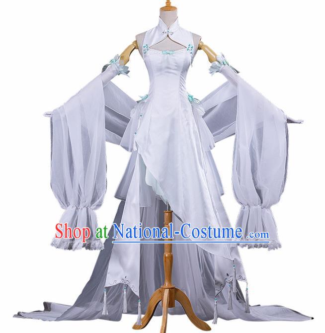 Chinese Traditional Cosplay Peri Princess Costume Ancient Swordswoman White Hanfu Dress for Women