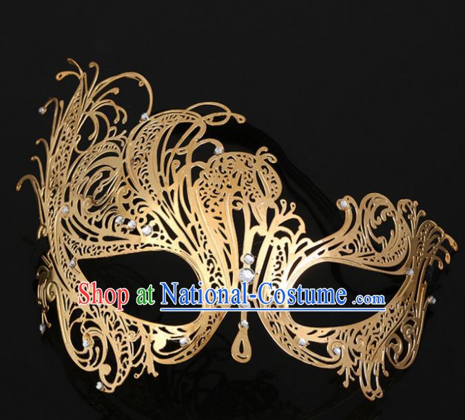 Chinese Traditional Hanfu Accessories Ancient Prince Golden Face Mask for Men