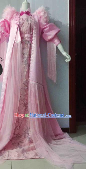 Traditional Halloween Cosplay Swordswoman Costume Ancient Princess Pink Hanfu Dress for Women