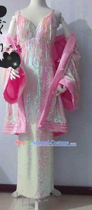 Traditional Halloween Cosplay Swordswoman Costume Ancient Princess Pink Hanfu Dress for Women