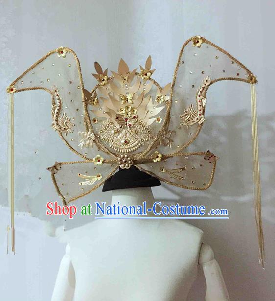 Chinese Traditional Hanfu Golden Phoenix Coronet Cosplay Princess Hair Accessories Ancient Imperial Consort Hairpins for Women