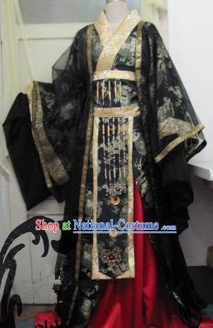 Chinese Traditional Cosplay Emperor Costume Ancient Swordsman Black Hanfu Clothing for Men