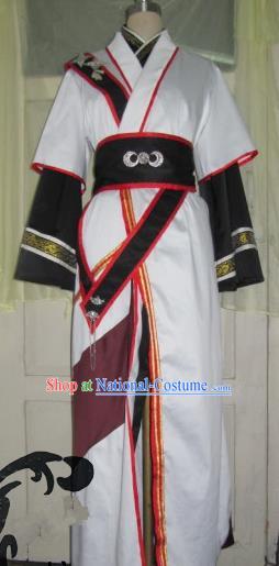 Chinese Traditional Cosplay Young Hero Costume Ancient Swordsman White Hanfu Clothing for Men