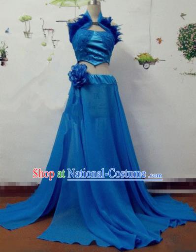 Traditional Chinese Modern Fancywork Costume Halloween Cosplay Blue Dress for Women