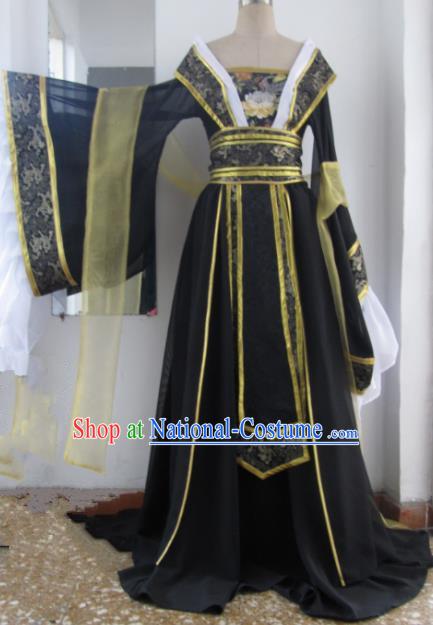 Chinese Traditional Cosplay Queen Costume Ancient Imperial Consort Black Hanfu Dress for Women