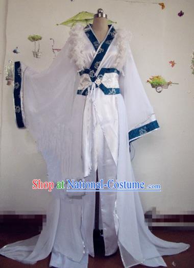 Chinese Traditional Cosplay Prince Costume Ancient Swordsman White Hanfu Clothing for Men