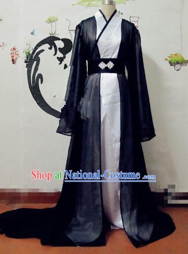 Chinese Traditional Cosplay Knight Costume Ancient Swordsman Black Hanfu Clothing for Men