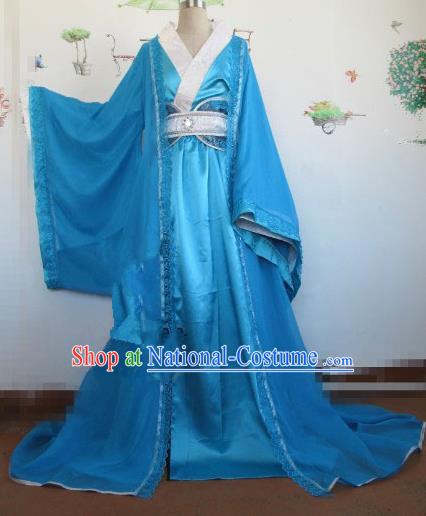 Chinese Traditional Cosplay Royal Highness Costume Ancient Swordsman Blue Hanfu Clothing for Men