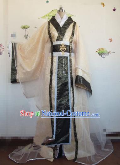 Chinese Traditional Cosplay Royal Highness Costume Ancient Swordsman Golden Hanfu Clothing for Men