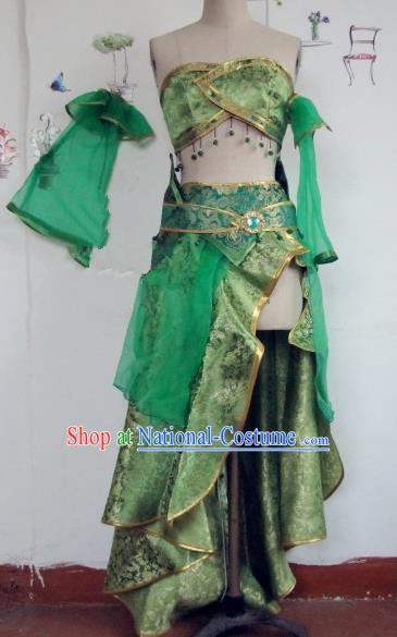 Chinese Traditional Cosplay Apsaras Costume Ancient Tang Dynasty Princess Green Hanfu Dress for Women