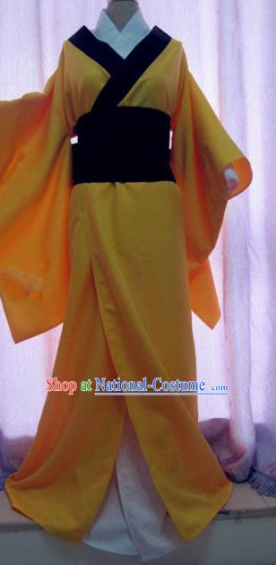 Traditional Chinese Modern Fancywork Costume Halloween Cosplay Yellow Kimono Dress for Women