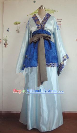 Chinese Traditional Cosplay Nobility Childe Costume Ancient Swordsman Blue Hanfu Clothing for Men