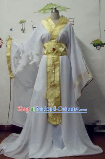 Chinese Traditional Cosplay Prince White Costume Ancient Swordsman Hanfu Clothing for Men