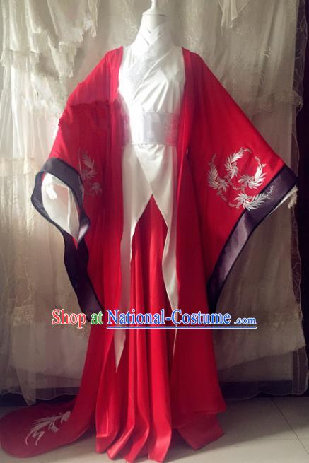 Chinese Traditional Cosplay Prince Wedding Costume Ancient Swordsman Red Hanfu Clothing for Men