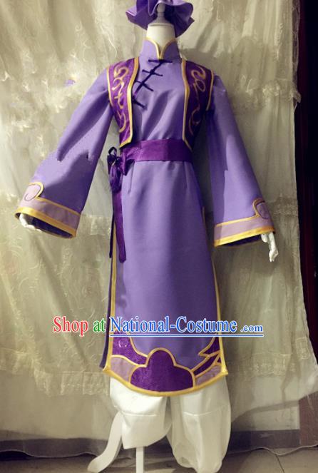 Chinese Traditional Cosplay Costume Ancient Swordsman Purple Hanfu Clothing for Men