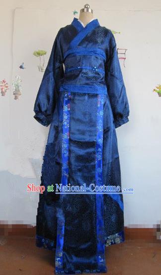 Chinese Traditional Cosplay Qin Dynasty Costume Ancient Swordsman Blue Hanfu Clothing for Men