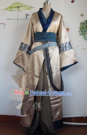 Chinese Traditional Cosplay Qin Dynasty Knight Golden Costume Ancient Swordsman Hanfu Clothing for Men